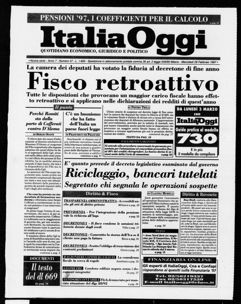 Italia oggi : quotidiano di economia finanza e politica